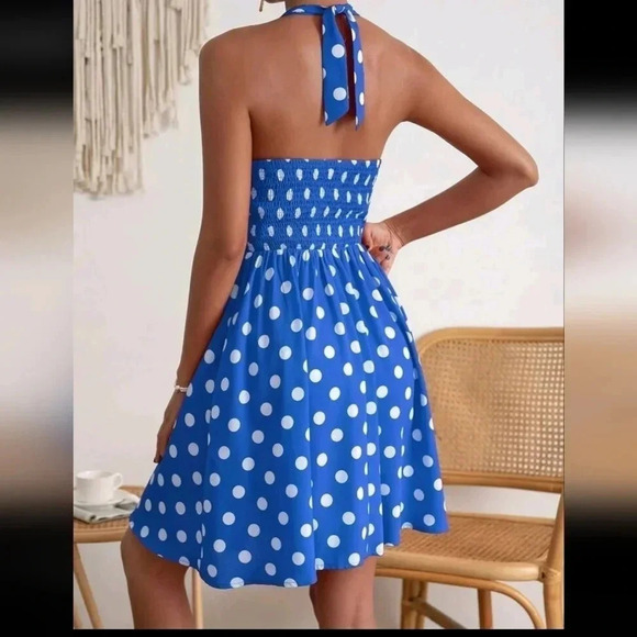 Polka Dot Print Tie Backless Halter Dress - Picture 4 of 4